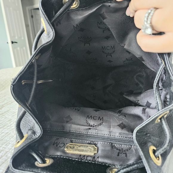 MCM Black Pebbled Calf Leather Logo Backpack - Picture 9 of 13